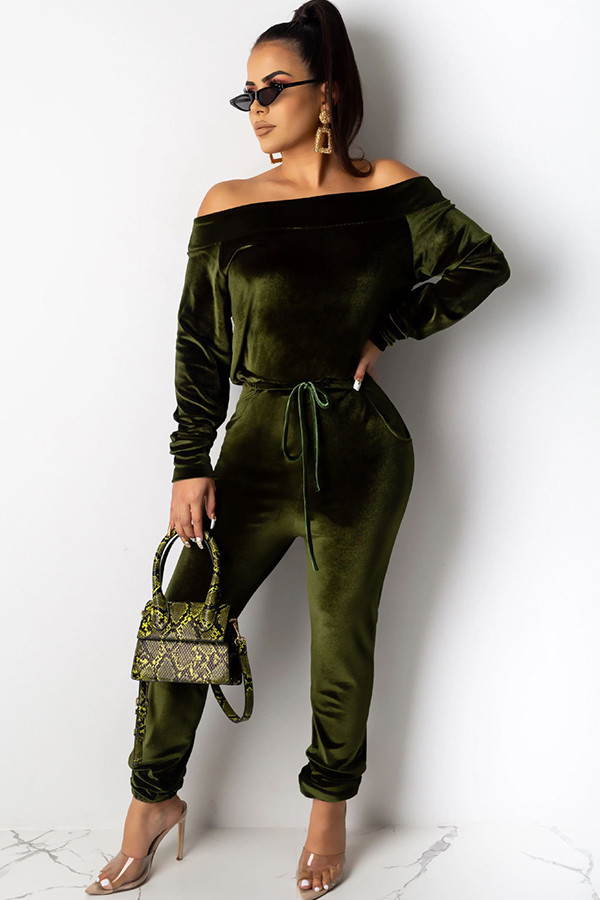 Dark green OL Solid Two Piece Suits pencil Long Sleeve