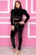 Black Polyester adult Casual Fashion Two Piece Suits Solid Patchwork pencil Long Sleeve Two-piece Pants S