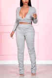 Black Fashion Casual Solid Fold V Neck Long Sleeve Two Pieces
