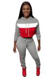 Red adult Casual Fashion Patchwork Two Piece Suits Solid pencil Long Sleeve Two-piece Pants S