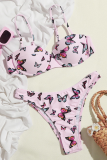 Pink Sexy Print Patchwork Swimwears