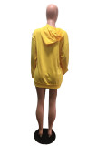 Yellow adult England Fashion Cap Sleeve Long Sleeves Hooded Pencil Dress Mini Pocket Patchwork So