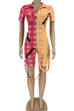 Turquoise Street Print Turndown Collar Regular Rompers