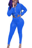 Peacock blue Polyester Fashion Sexy adult Ma'am Solid Two Piece Suits pencil Long Sleeve Two Pieces