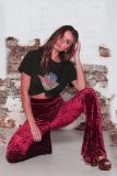 Red Polyester Elastic Fly Sleeveless High Solid Patchwork Loose Pants Pants