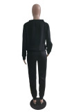 Black Fashion Casual Print Patchwork V Neck Long Sleeve Two Pieces