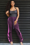 Black Polyester Elastic Fly Mid Solid Draped Loose Pants Pants