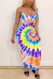Orange Polyester Fashion Sexy adult White Pink Spaghetti Strap Sleeveless Slip Step Skirt Ankle-Length Print Patchwork Tie and dye Dresses