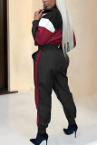 Red Elastic Fly Long Sleeve Mid Patchwork Print pencil Pants