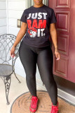 Black Fashion Casual Letter Print Basic O Neck T-Shirts