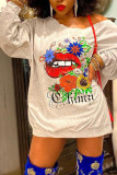 White British Style Print Patchwork O Neck Mid Waist Tops