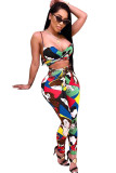 multicolor Polyester Sexy Patchwork Two Piece Suits Print Straight Sleeveless Two-piece Pants Set