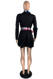 Red Sexy Patchwork With Belt Turndown Collar Irregular Dress Dresses