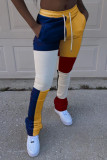 Yellow Casual Solid Patchwork Skinny Mid Waist Bottoms