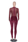 Color Blue Sexy Solid Patchwork O Neck Skinny Jumpsuits