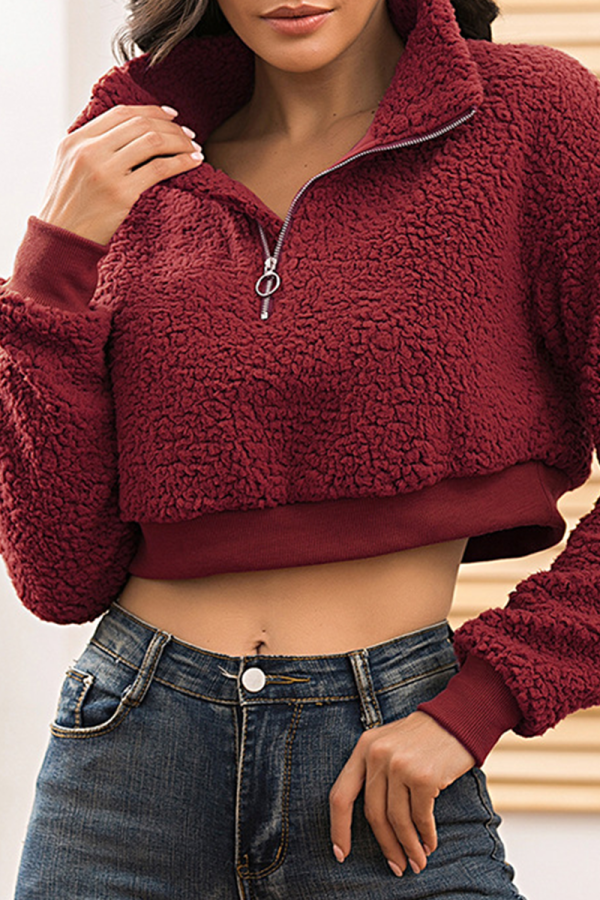 Wine Red Sexy Solid Patchwork Turndown Collar Tops