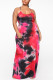 Red Polyester Fashion Sexy adult Slip Patchwork Print backless Tie Dye Stitching Plus Size