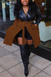Red Fashion Casual Patchwork Patchwork Turndown Collar Outerwear