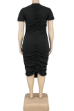 Black Solid Hollowed Out Half A Turtleneck Pencil Skirt Plus Size Dresses