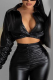 Black Sexy Solid Fold V Neck Tops