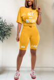 Yellow Fashion Active Letter Two Piece Suits pencil Short Sleeve Two Pieces