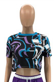 Black Fashion Casual Print Basic O Neck Tops