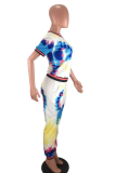 Multicolor Casual Patchwork Tie-dye O Neck Short Sleeve Two Pieces