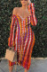 Orange Sexy Print Strapless Pencil Skirt Dresses