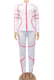 Red Polyester Fashion Active adult Ma'am Patchwork Solid Two Piece Suits pencil Long Sleeve Two Pieces