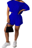 Blue Polyester Fashion Casual adult Ma'am Two Piece Suits Straight Short Sleeve Two Pieces