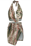 Colour Fashion Sexy Print Backless Halter Printed Dress