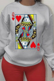 White O Neck Long Sleeve Letter Patchwork Print Burn-out Tops