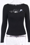 White Street Solid Patchwork O Neck Tops