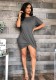 Grey Brief Cute O-Neck Short Sleeve Irregular skirt skirt Club Dresses
