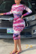 Purple Sexy Print Mandarin Collar Pencil Skirt Dresses