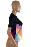 Black Fashion Casual Print Basic O Neck T-Shirts