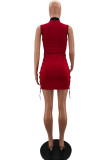 Orange Fashion Sexy Solid Hollowed Out Turndown Collar Sleeveless Dress