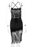 White Sexy Solid Strap Design Spaghetti Strap Lace Dress Dresses