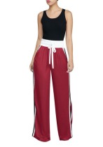 Red Casual Fashion Patchwork Flat Wide Leg Pants Midweight Pants