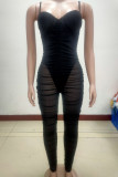 Red Fashion Sexy Patchwork Solid Backless Spaghetti Strap Skinny Jumpsuits
