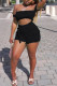 Black Fashion Sexy Solid crop top Slim fit Two Piece Suits asymmetrical Skinny Short Sleeve