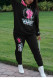 Black Work Daily Letter Print Hooded Collar Long Sleeve Two Pieces
