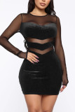 Black Celebrities Solid Split Joint O Neck Wrapped Skirt Dresses