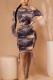 Black Sexy Daily Print O Neck Long Sleeve Knee Length Long Sleeve Dress Dresses