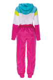 Red Elastic Fly Long Sleeve Mid Patchwork Print pencil Pants