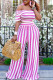 Pink Fashion Casual Striped Print Basic Oblique Collar Short Sleeve Two Pieces