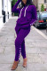 Purple Fashion Casual Solid Basic Hooded Collar Long Sleeve Two Pieces