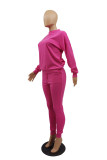 Pink Fashion Casual Solid Basic O Neck Long Sleeve Two Pieces