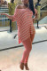tangerine Polyester Fashion Active adult Ma'am V Neck Striped Two Piece Suits Stripe Plus Size
