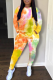 Yellow Casual Patchwork Tie-dye O Neck Long Sleeve Two Pieces